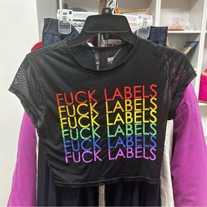 Bodyrage Mesh Rainbow F*ck Labels Woman's T-Shirt Size Medium